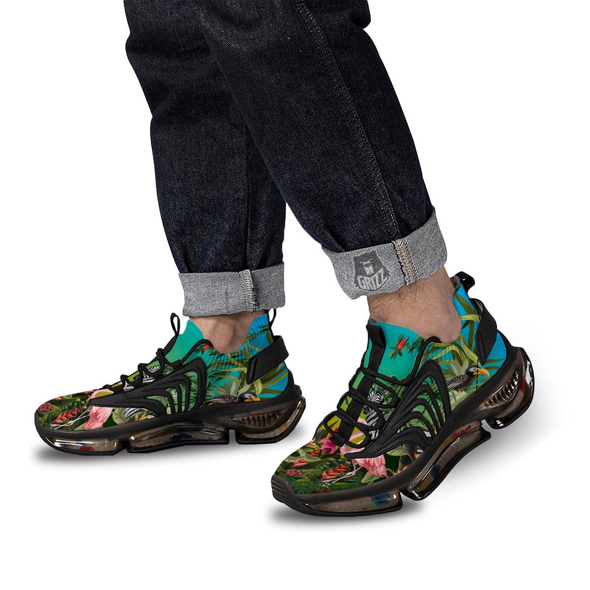 Wild Animals Jungle Print Black Gym Shoes-grizzshop