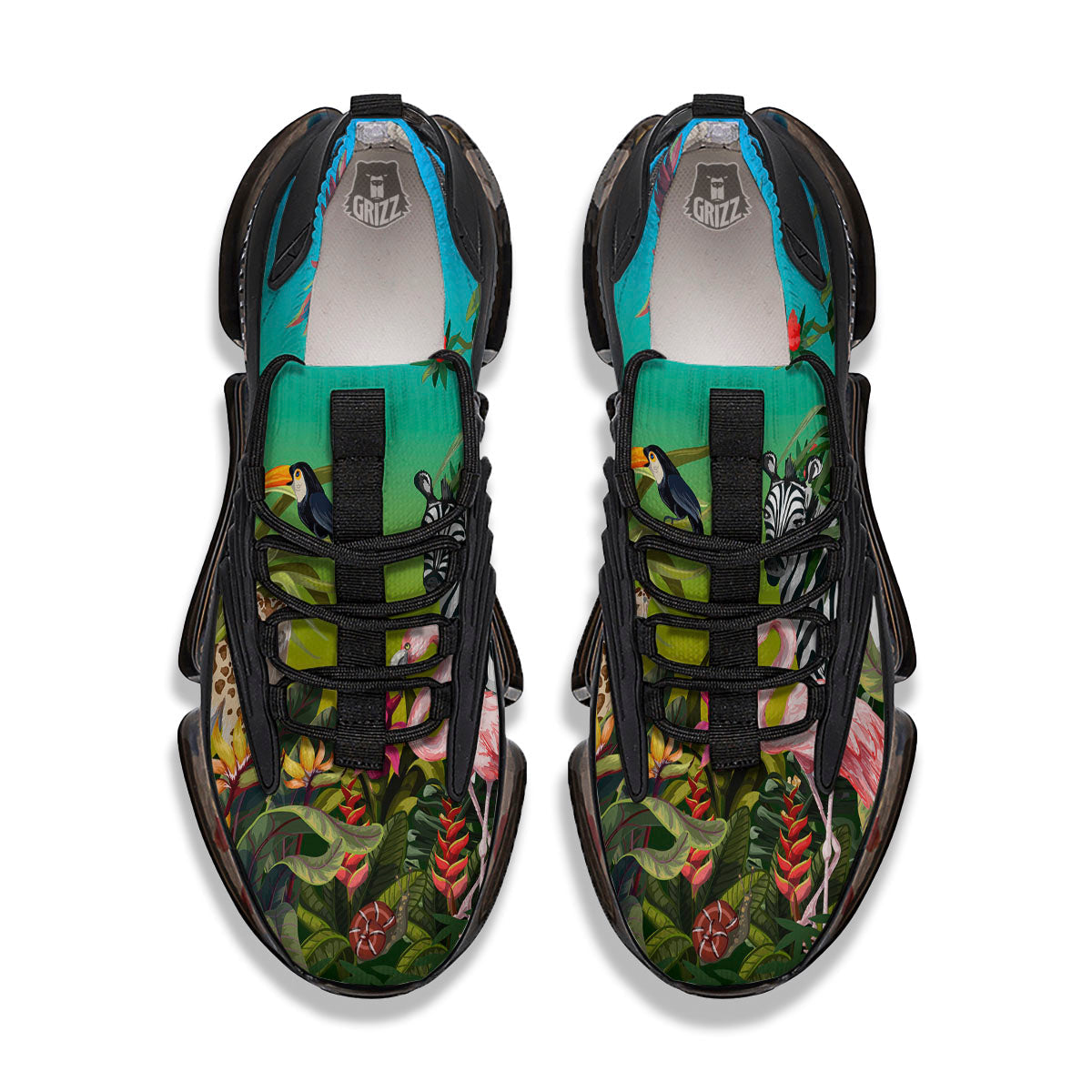 Wild Animals Jungle Print Black Gym Shoes-grizzshop