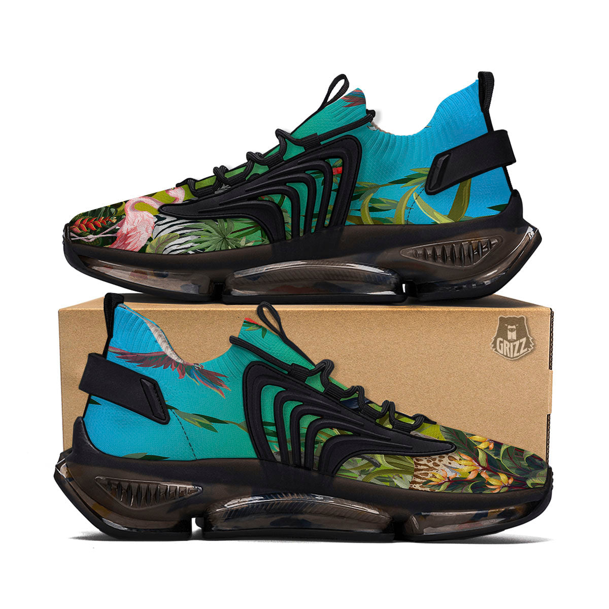 Wild Animals Jungle Print Black Gym Shoes-grizzshop