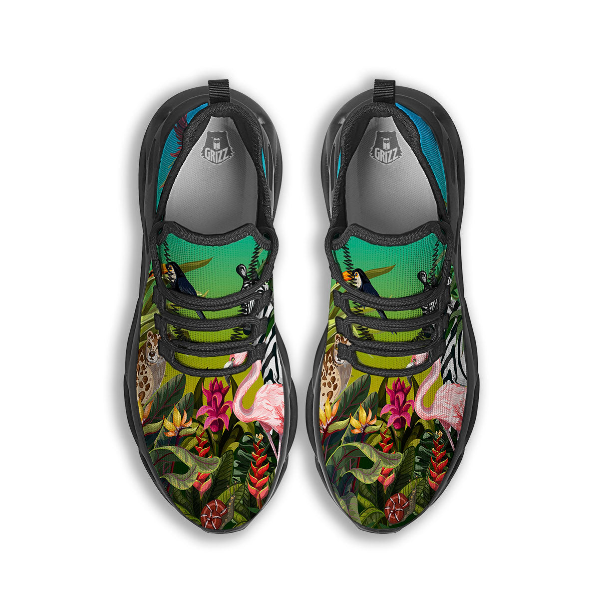 Wild Animals Jungle Print Black Running Shoes-grizzshop