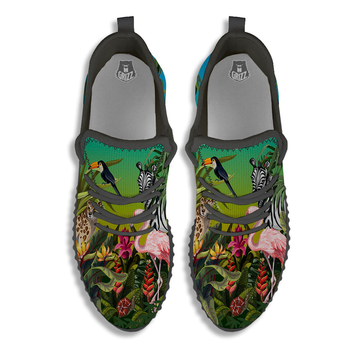 Wild Animals Jungle Print Black Walking Shoes-grizzshop
