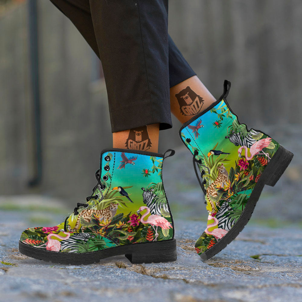Wild Animals Jungle Print Leather Boots-grizzshop