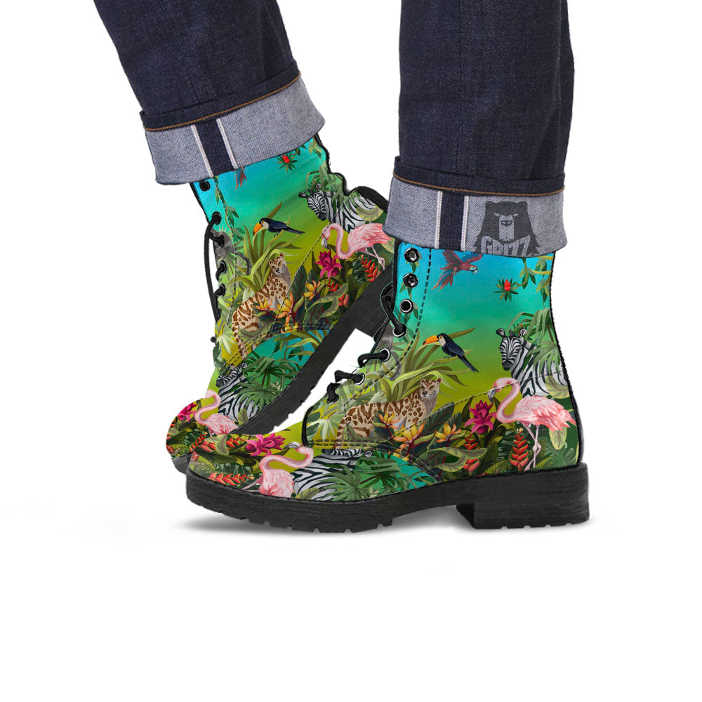 Wild Animals Jungle Print Leather Boots-grizzshop