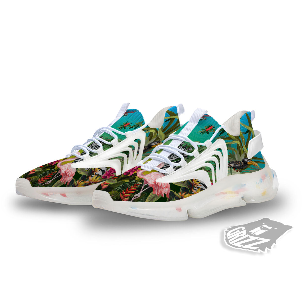 Wild Animals Jungle Print White Gym Shoes-grizzshop