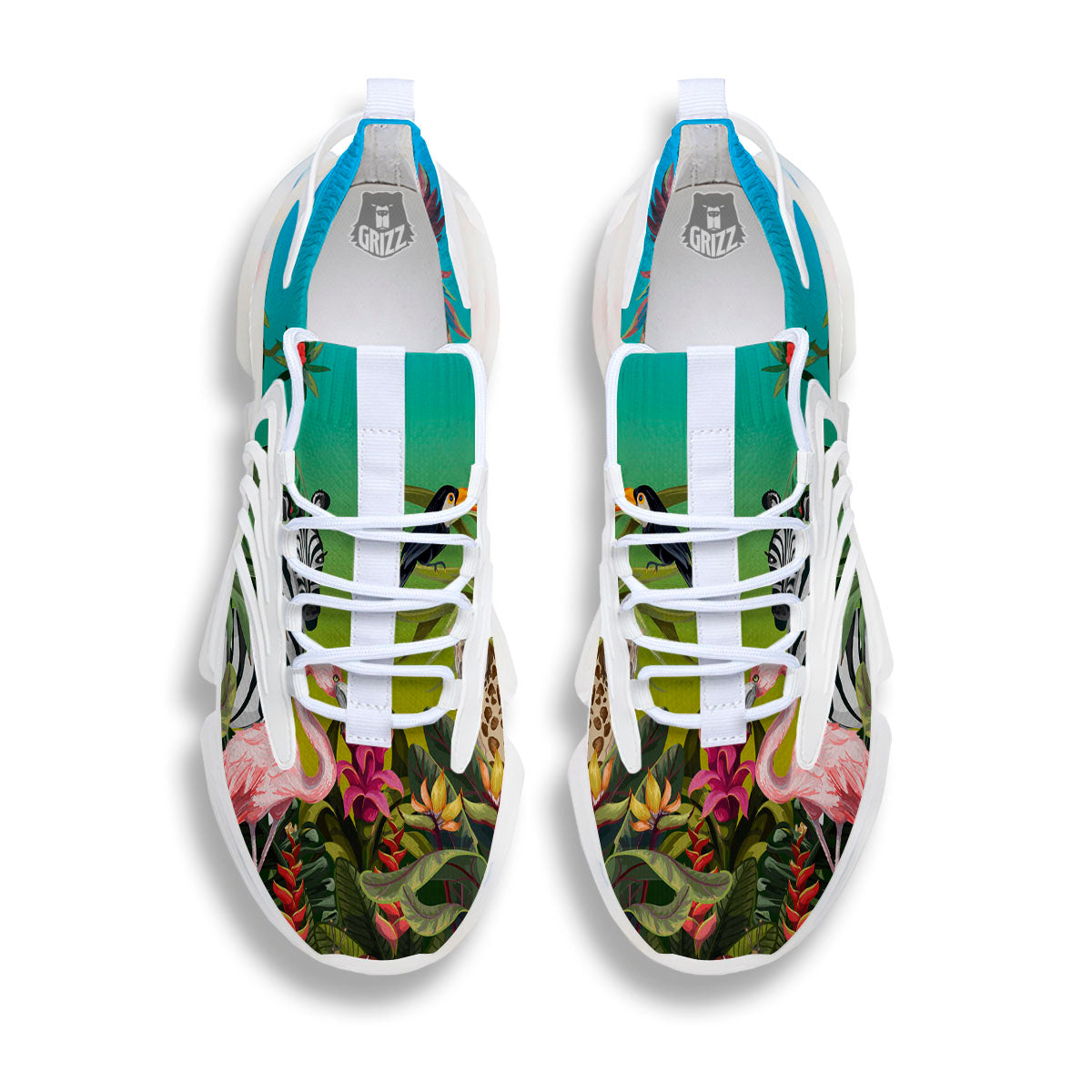 Wild Animals Jungle Print White Gym Shoes-grizzshop