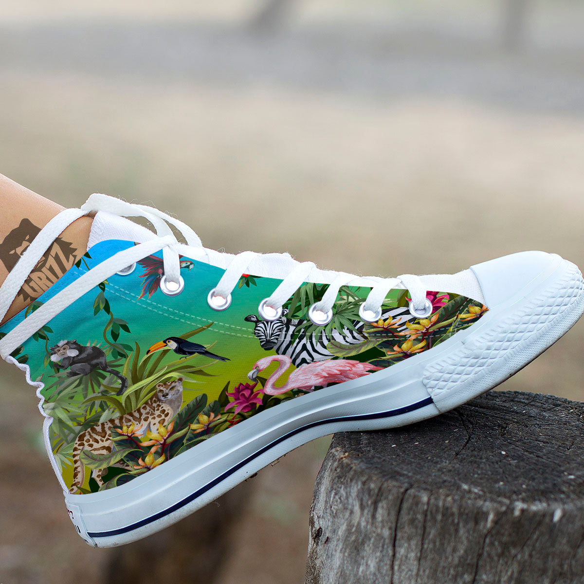 Wild Animals Jungle Print White High Top Shoes-grizzshop