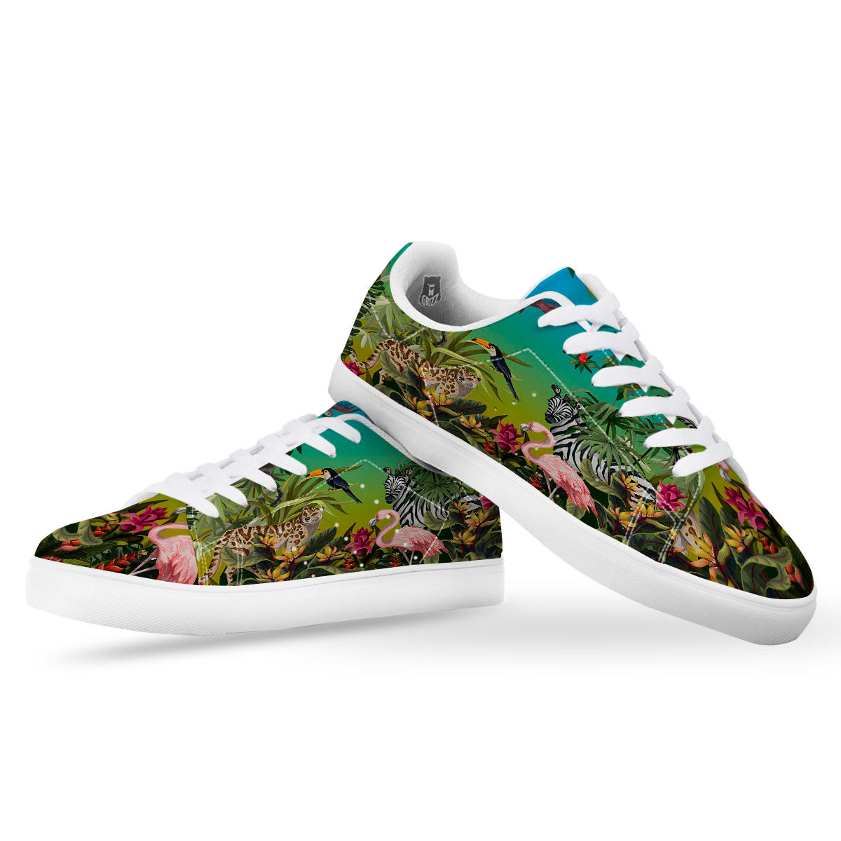Wild Animals Jungle Print White Low Top Sneakers-grizzshop