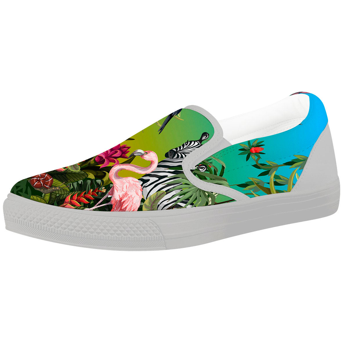 Wild Animals Jungle Print White Slip On Shoes-grizzshop