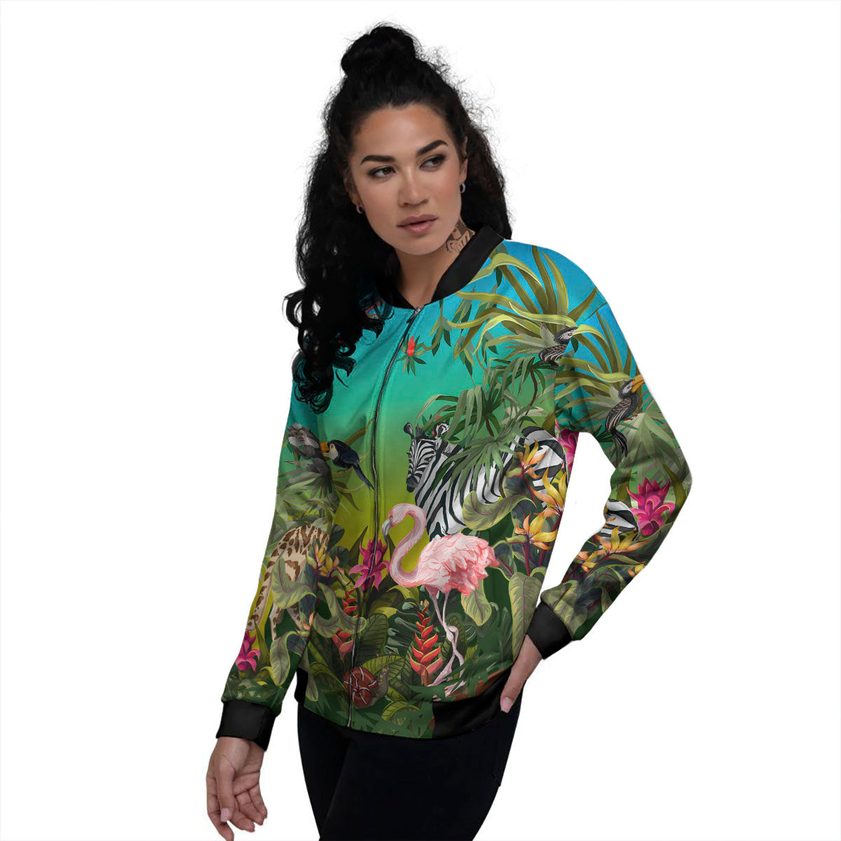 Wild Animals Jungle Print Women's Bomber Jacket-grizzshop