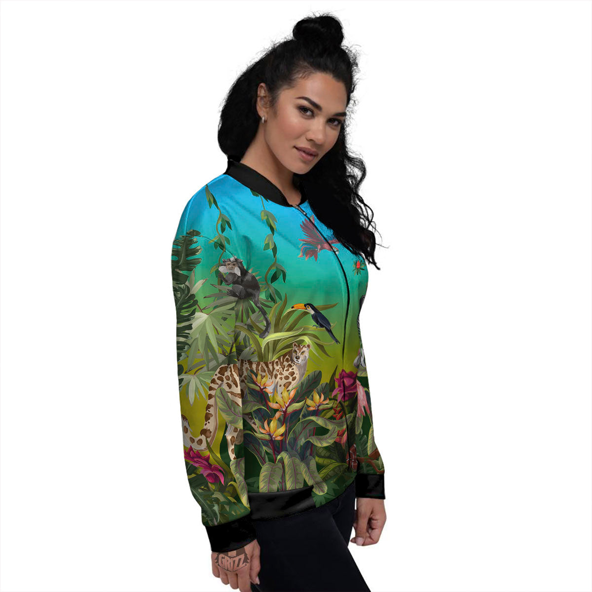 Wild Animals Jungle Print Women's Bomber Jacket-grizzshop