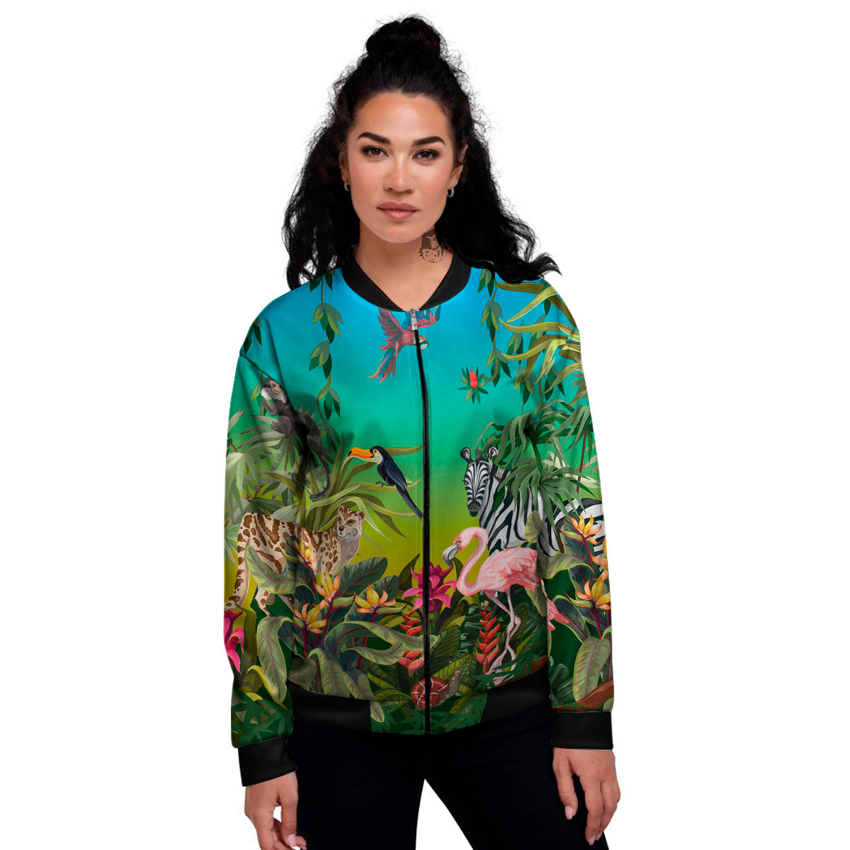 Wild Animals Jungle Print Women's Bomber Jacket-grizzshop