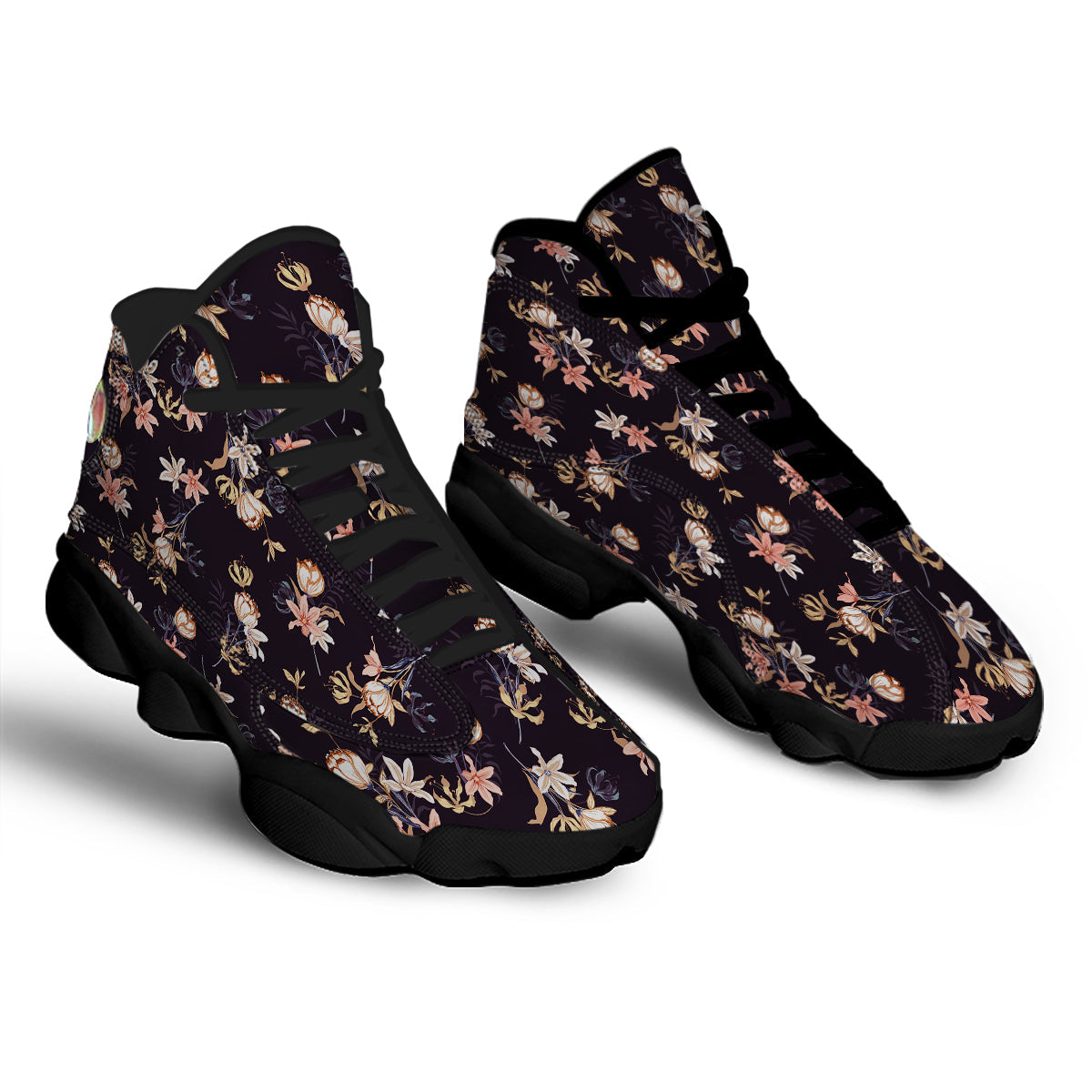 Wild Flower Print Pattern Black Basketball Shoes-grizzshop