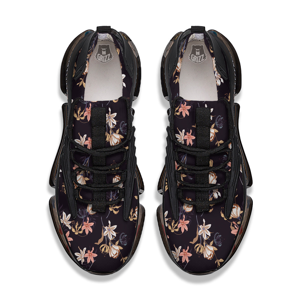 Wild Flower Print Pattern Black Gym Shoes-grizzshop