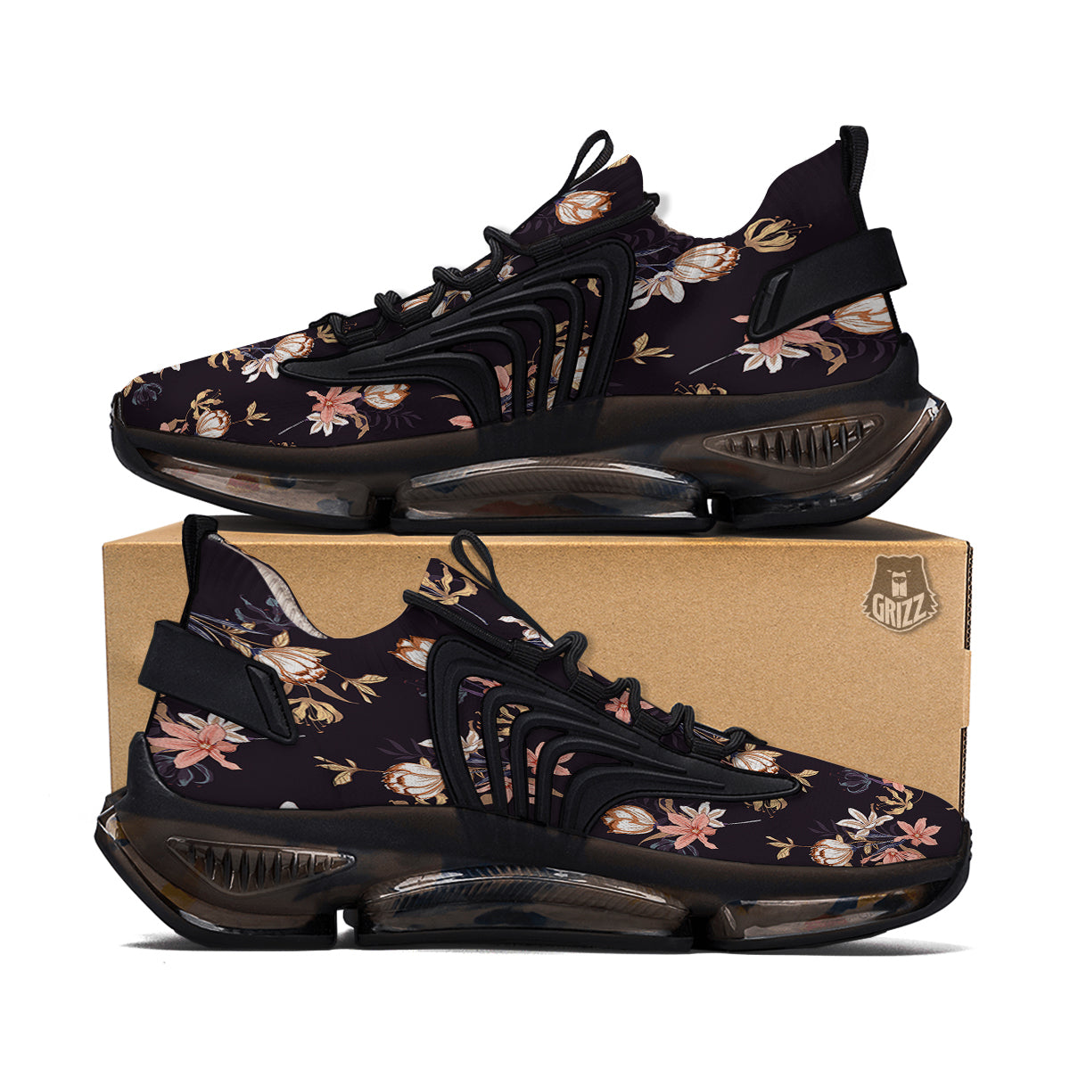 Wild Flower Print Pattern Black Gym Shoes-grizzshop