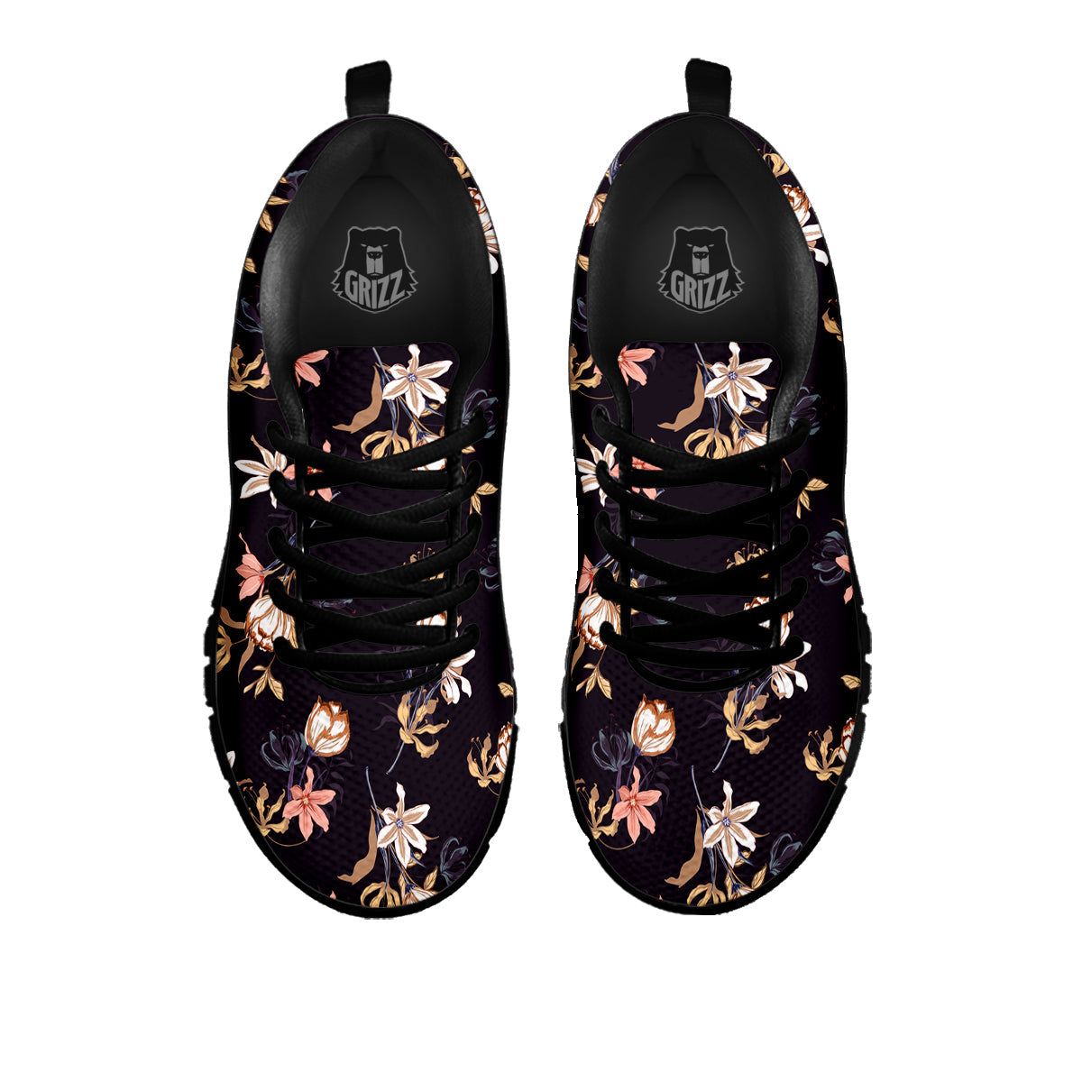 Wild Flower Print Pattern Black Sneaker-grizzshop