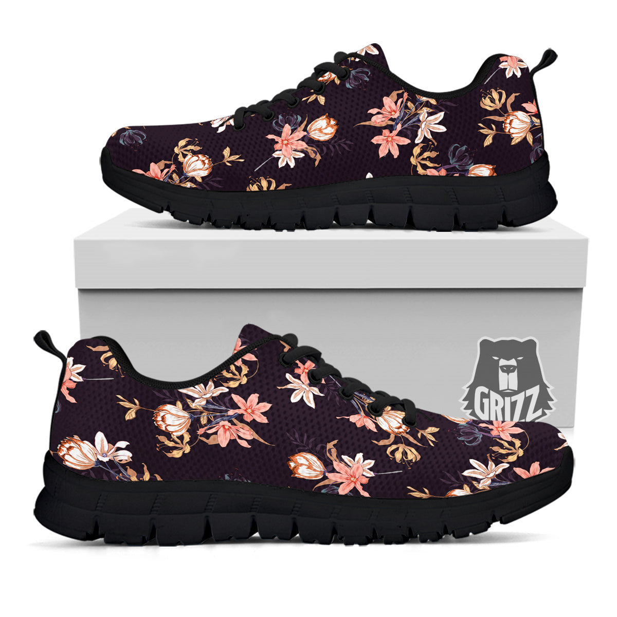 Wild Flower Print Pattern Black Sneaker-grizzshop