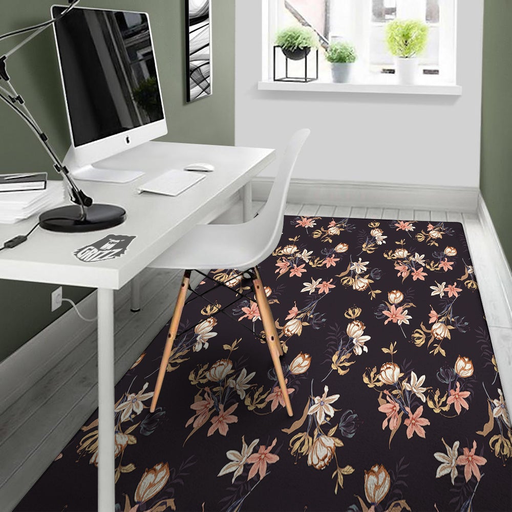 Wild Flower Print Pattern Floor Mat-grizzshop