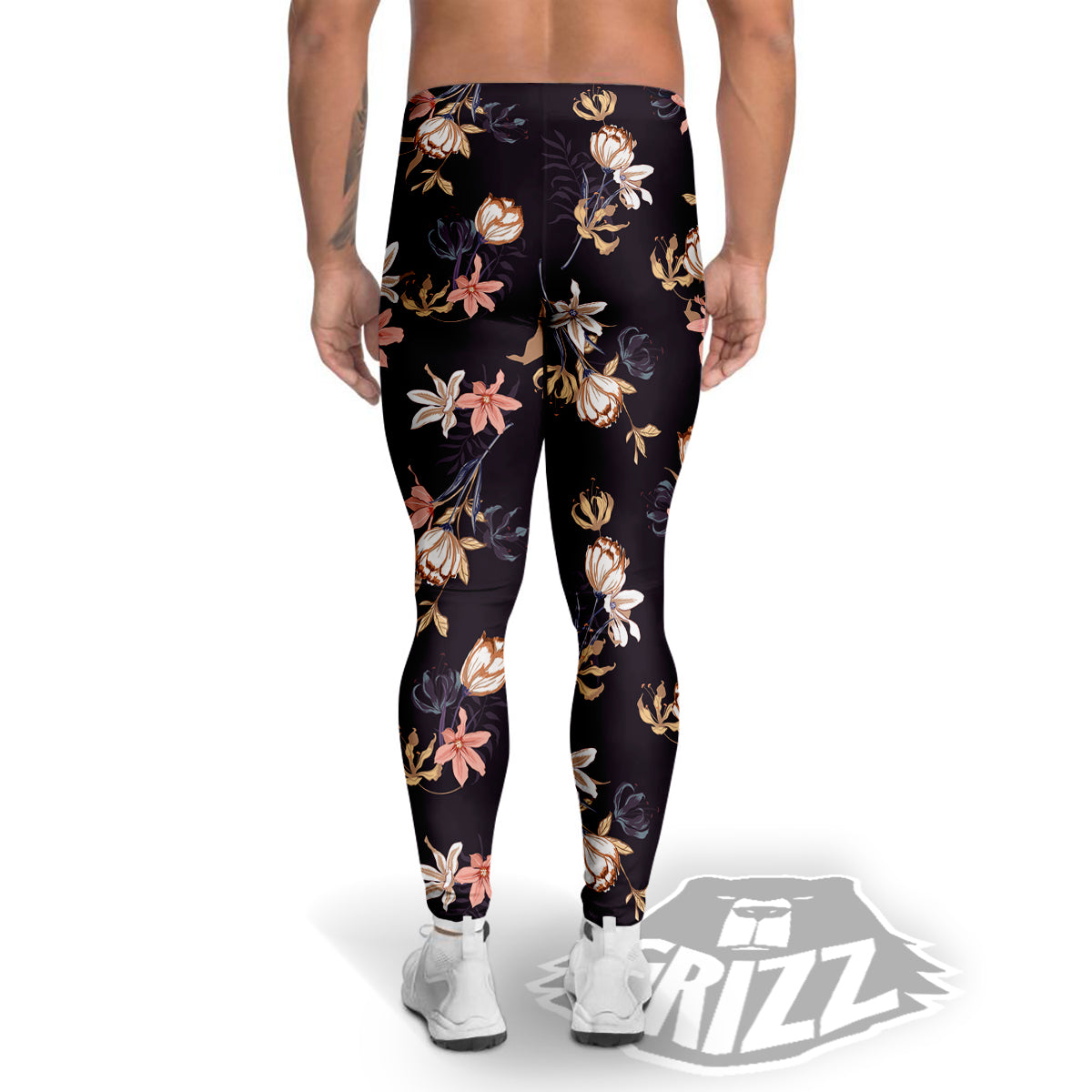 Wild Flower Print Pattern Men's Leggings-grizzshop