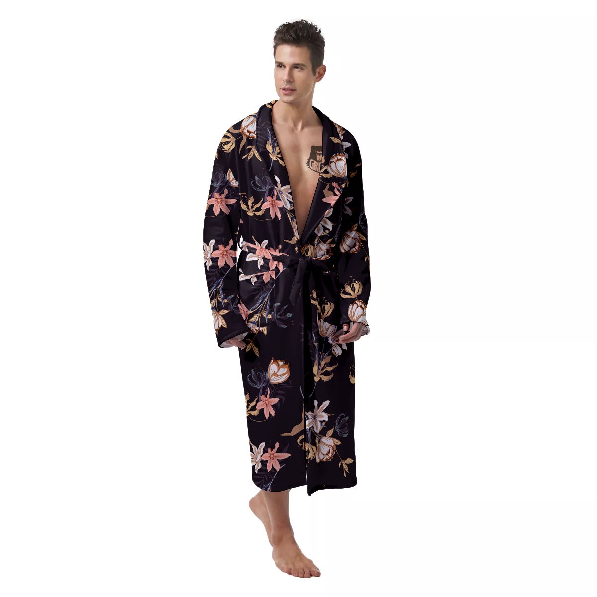 Wild Flower Print Pattern Men's Robe-grizzshop