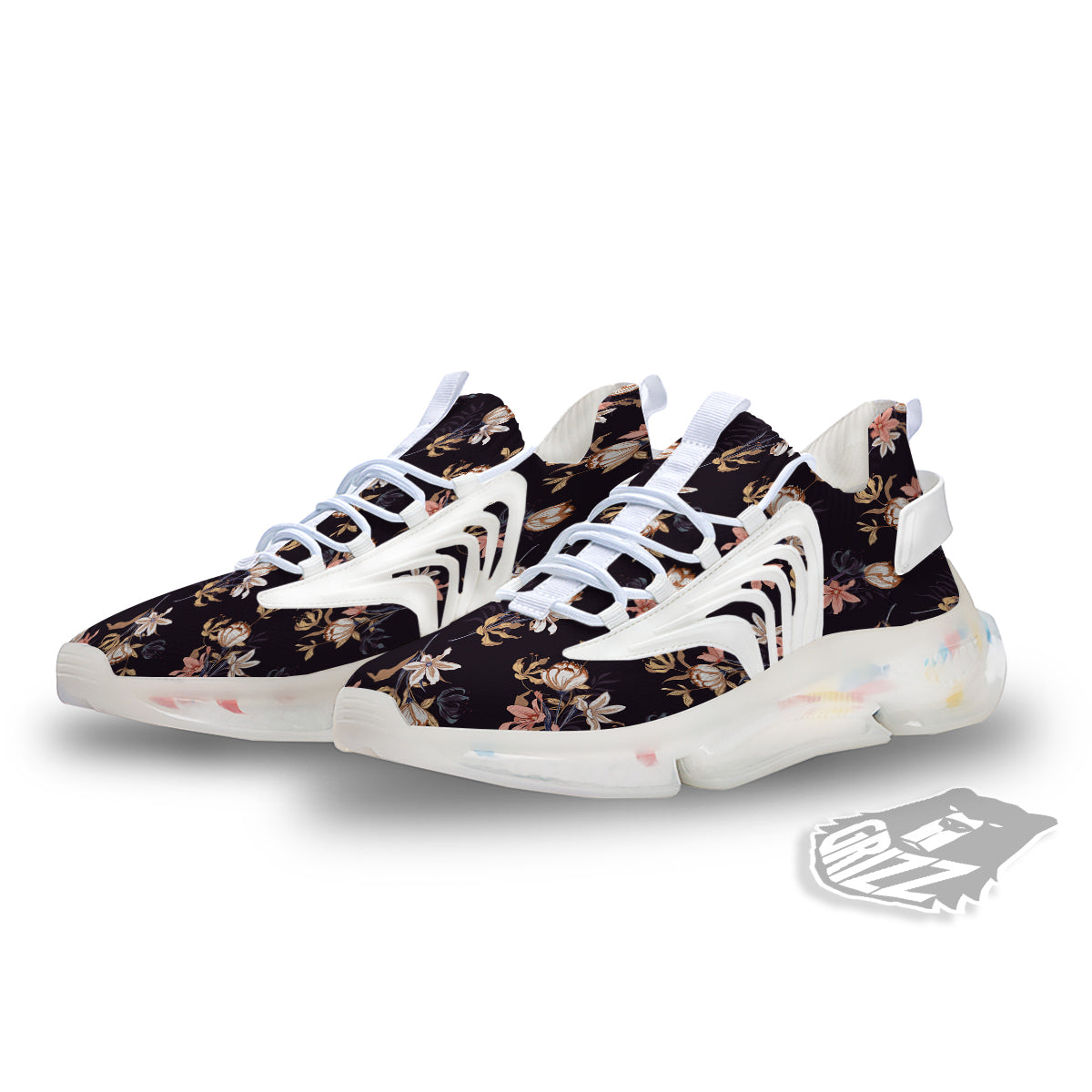 Wild Flower Print Pattern White Gym Shoes-grizzshop