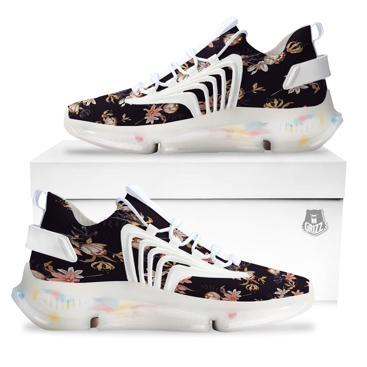 Wild Flower Print Pattern White Gym Shoes-grizzshop