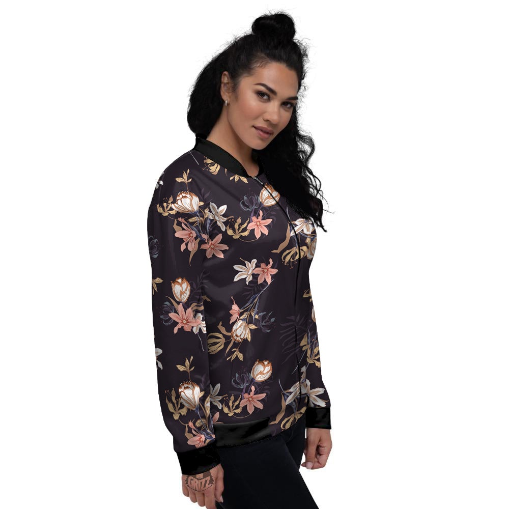 Wild Flower Print Pattern Women's Bomber Jacket-grizzshop