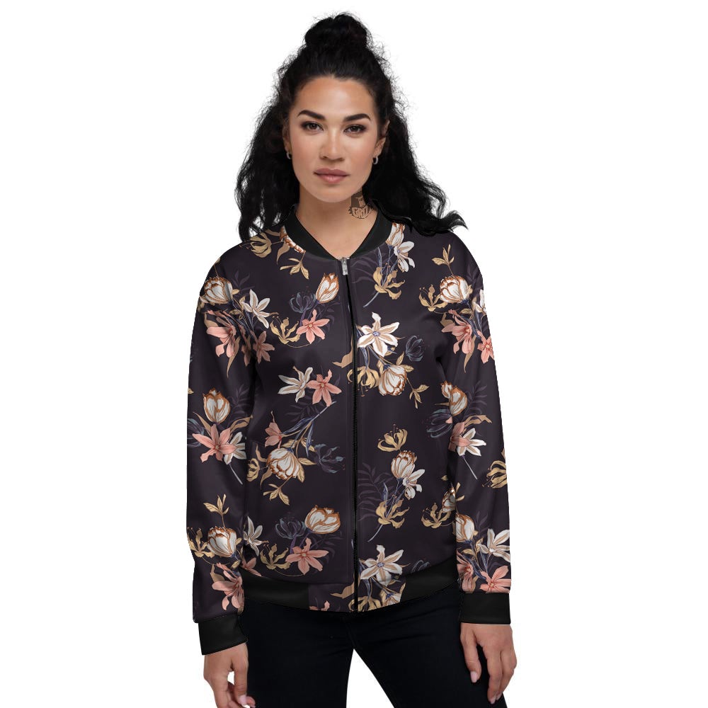 Wild Flower Print Pattern Women's Bomber Jacket-grizzshop