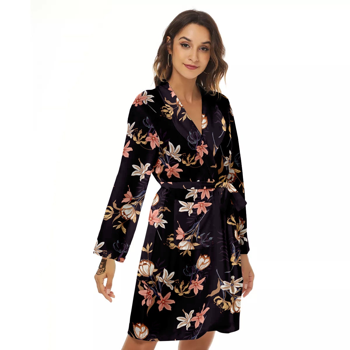 Wild Flower Print Pattern Women's Robe-grizzshop