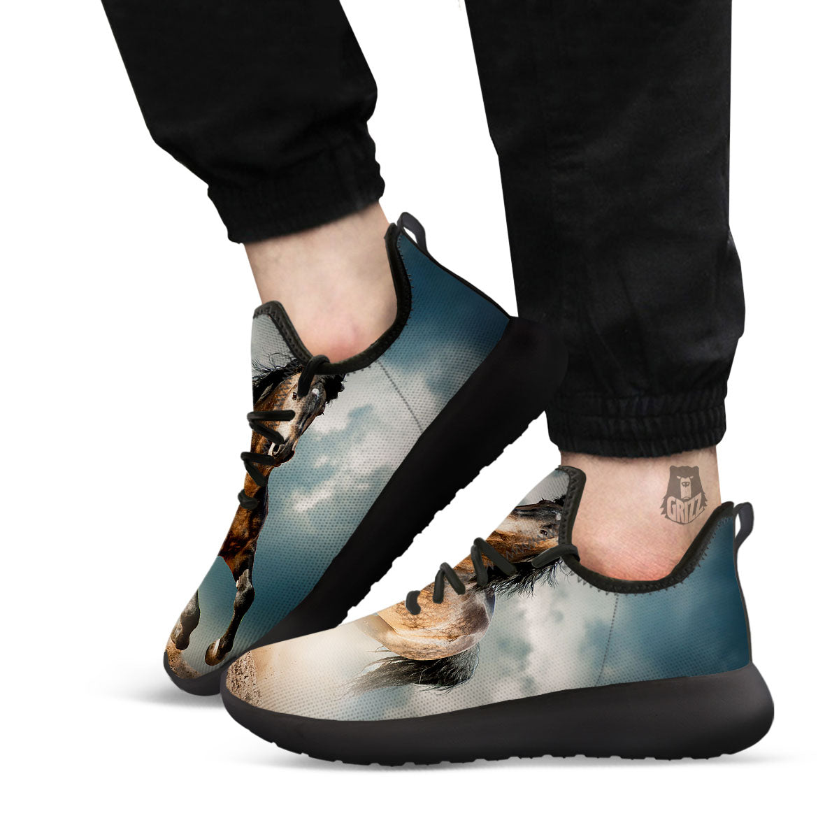 Wild Horses Running Print Black Athletic Shoes-grizzshop