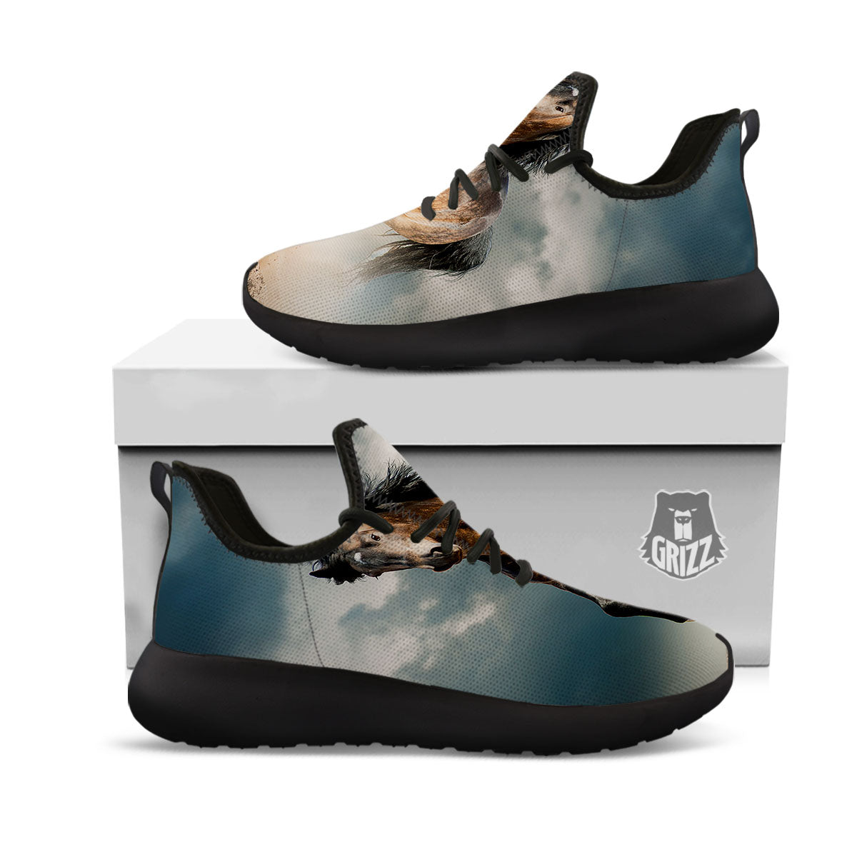 Wild Horses Running Print Black Athletic Shoes-grizzshop