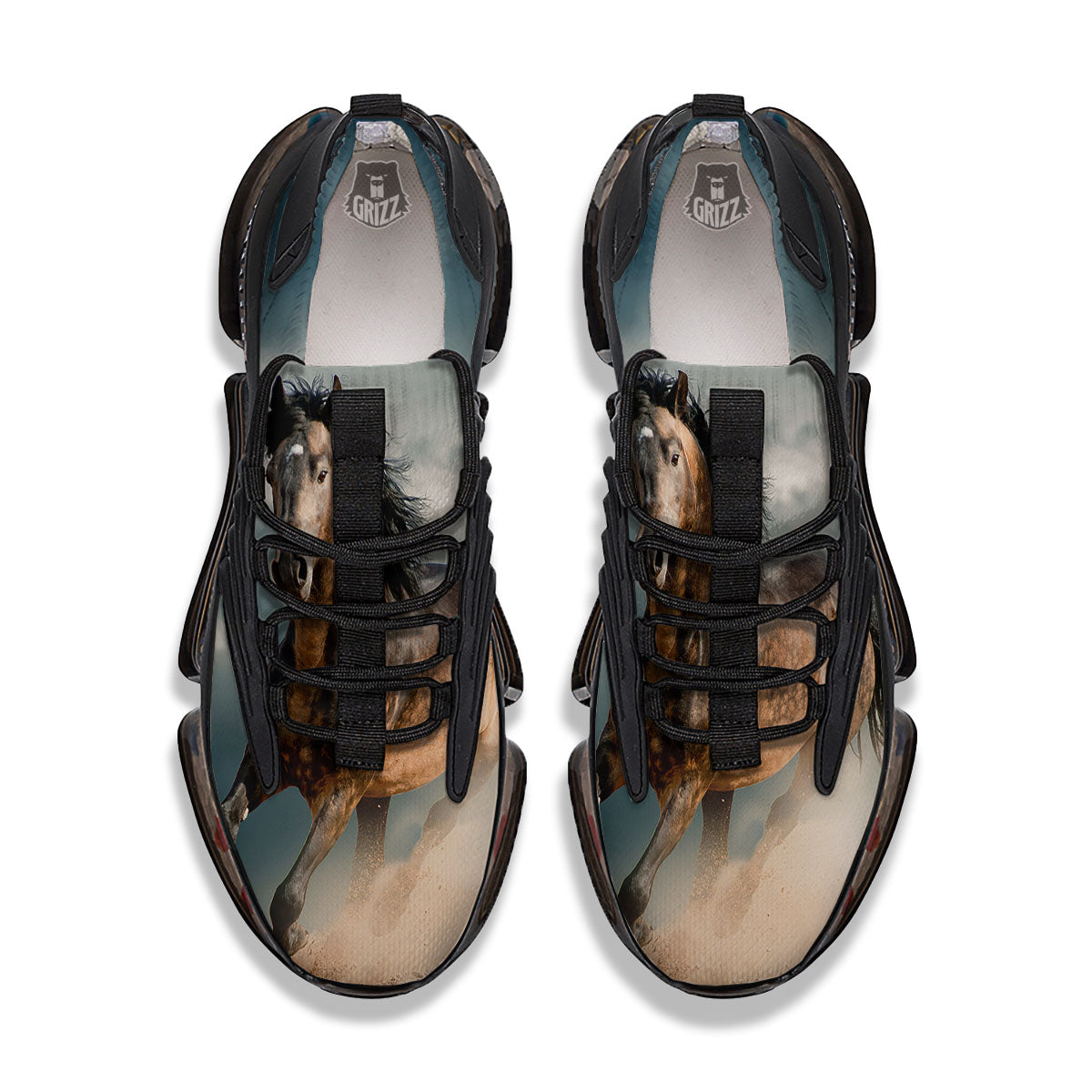 Wild Horses Running Print Black Gym Shoes-grizzshop