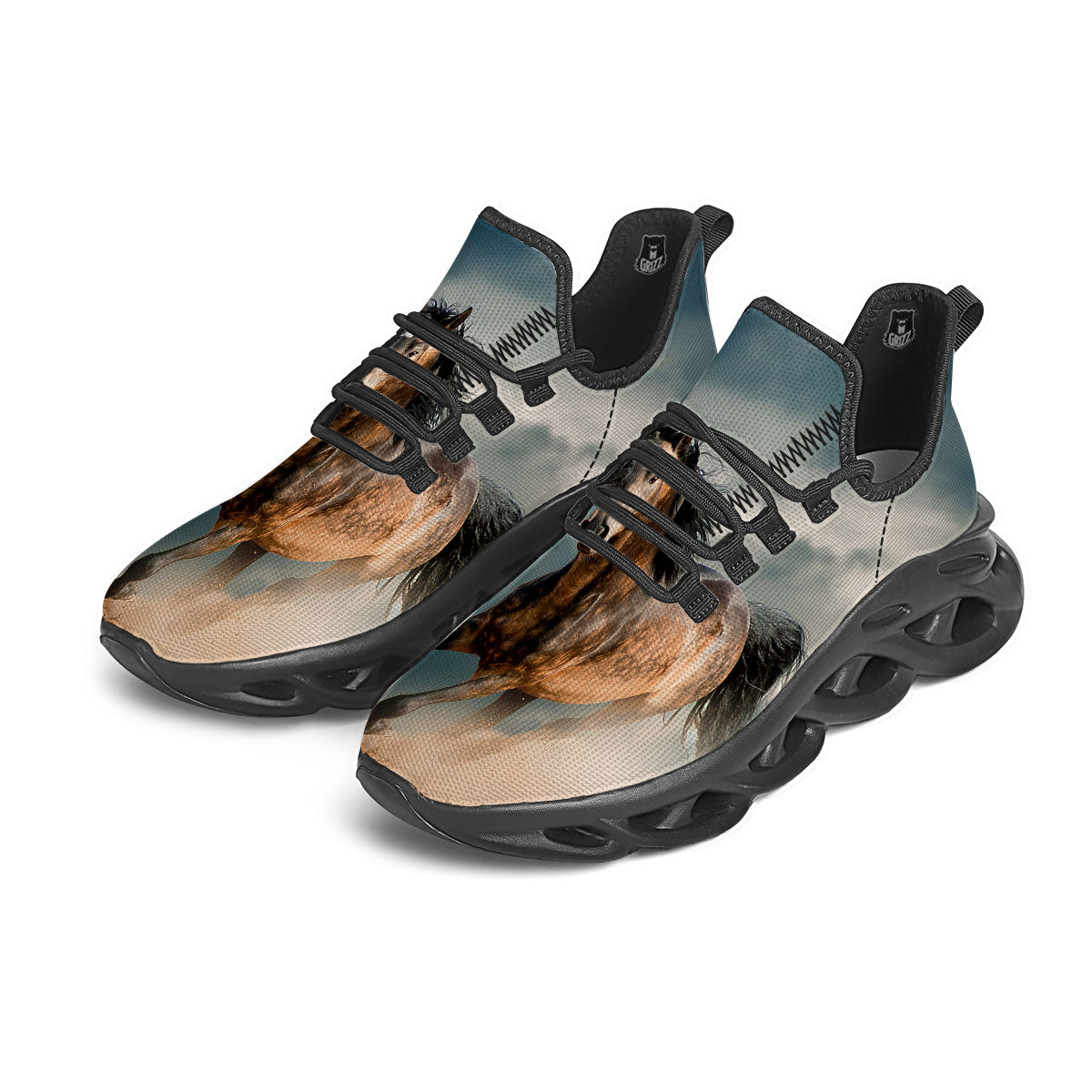 Wild Horses Running Print Black Running Shoes-grizzshop