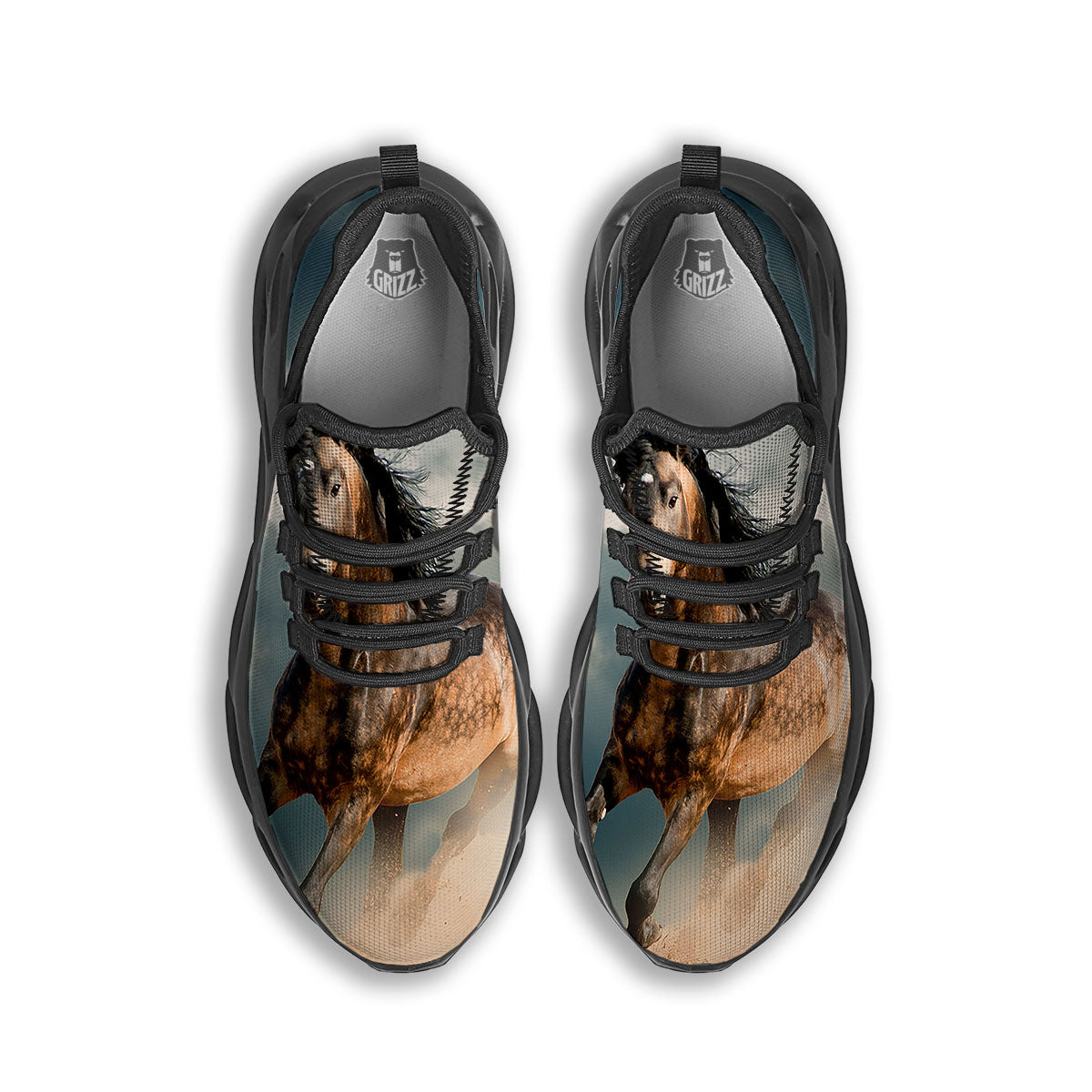 Wild Horses Running Print Black Running Shoes-grizzshop