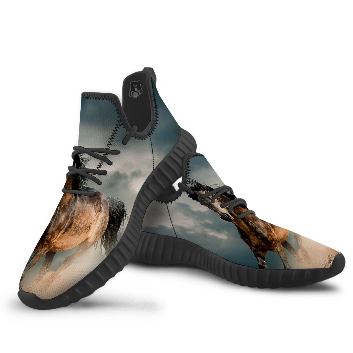 Wild Horses Running Print Black Walking Shoes-grizzshop