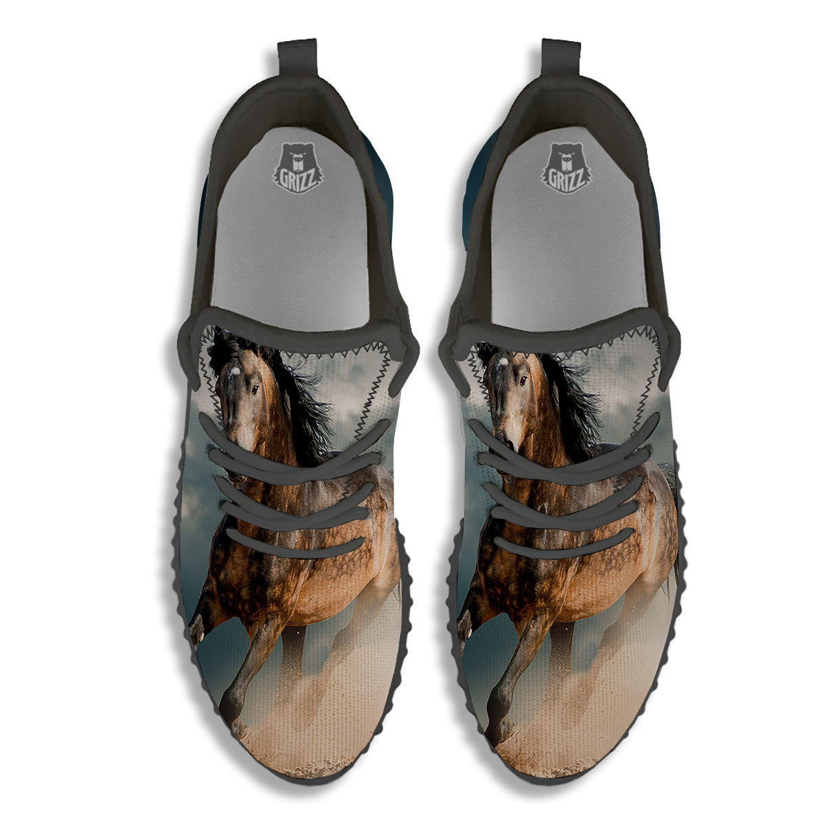 Wild Horses Running Print Black Walking Shoes-grizzshop
