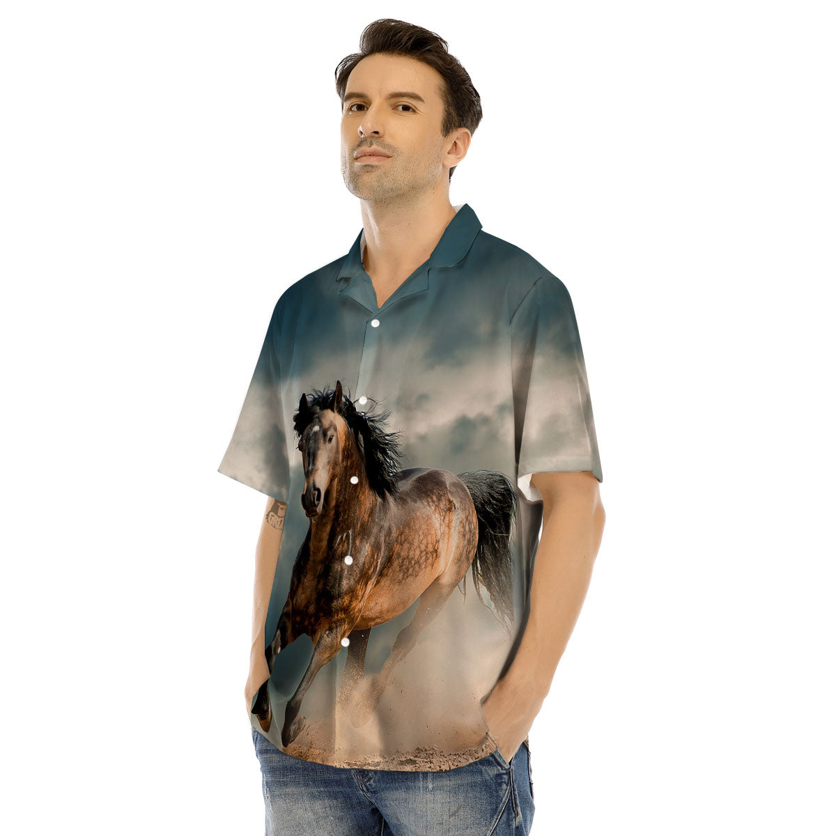 Wild Horses Running Print Men's Hawaiian Shirt-grizzshop