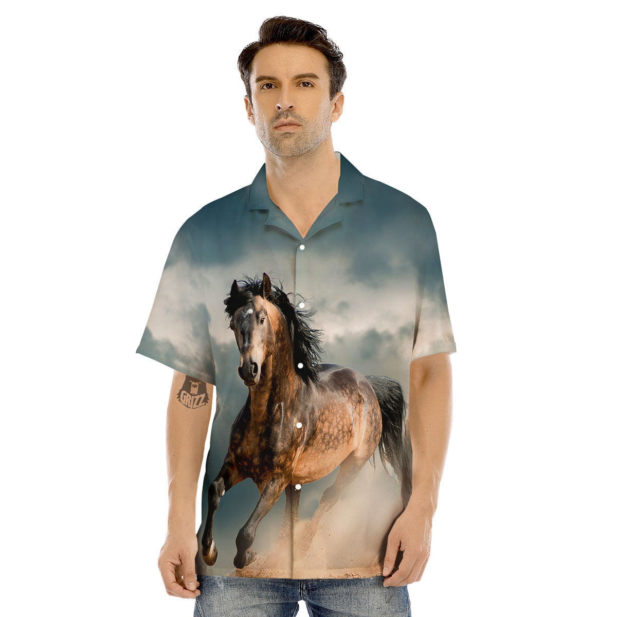 Wild Horses Running Print Men's Hawaiian Shirt-grizzshop