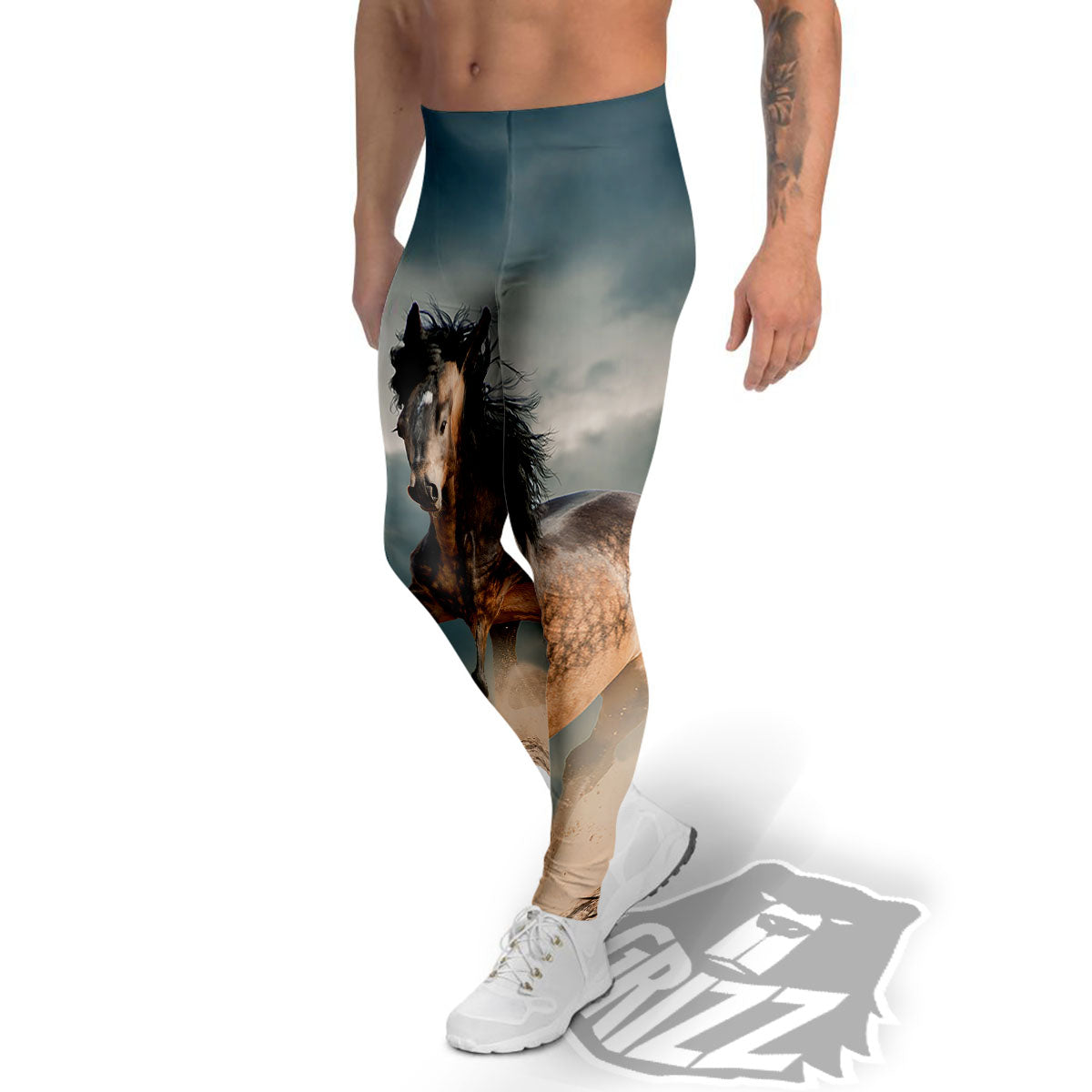 Wild Horses Running Print Men's Leggings-grizzshop