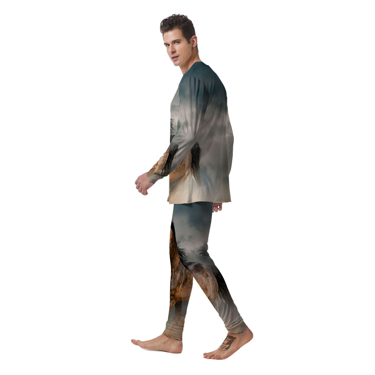 Wild Horses Running Print Men's Pajamas-grizzshop