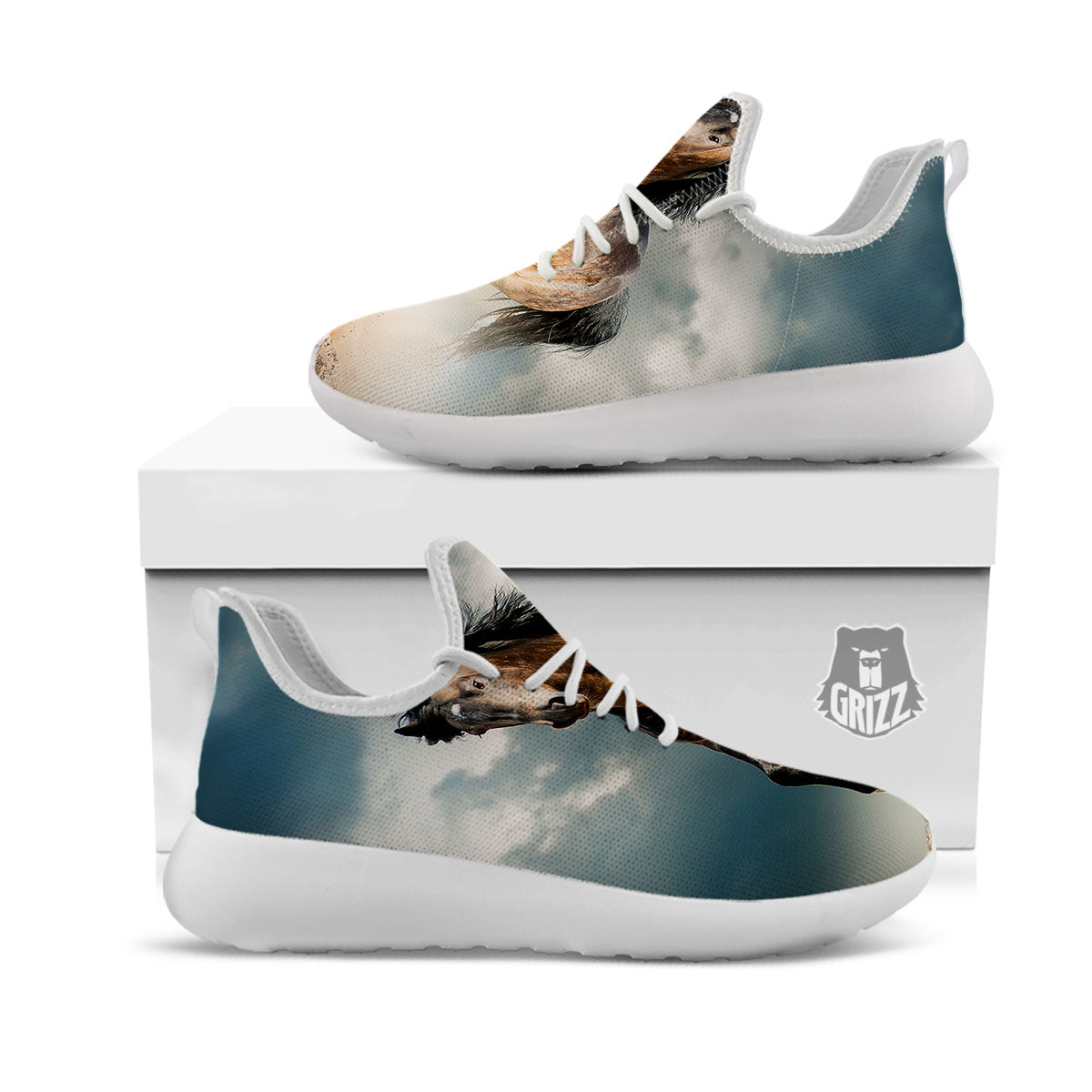 Wild Horses Running Print White Athletic Shoes-grizzshop