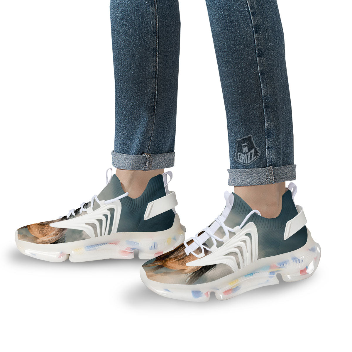Wild Horses Running Print White Gym Shoes-grizzshop