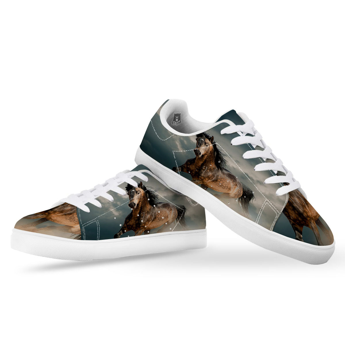Wild Horses Running Print White Low Top Sneakers-grizzshop