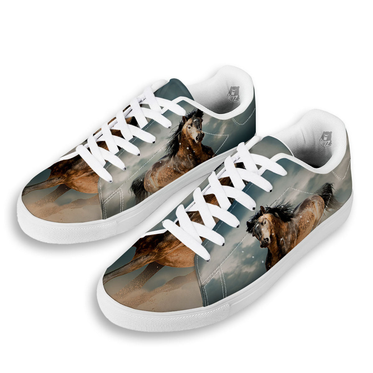 Wild Horses Running Print White Low Top Sneakers-grizzshop