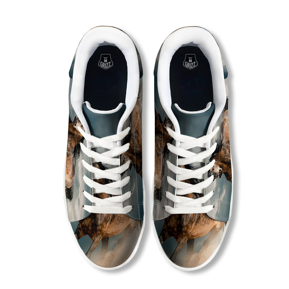 Wild Horses Running Print White Low Top Sneakers-grizzshop