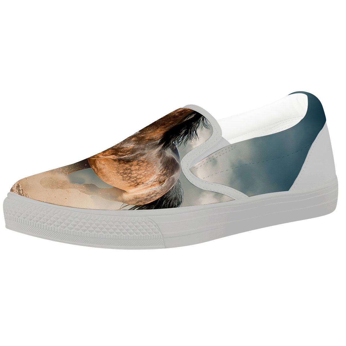 Wild Horses Running Print White Slip On Shoes-grizzshop