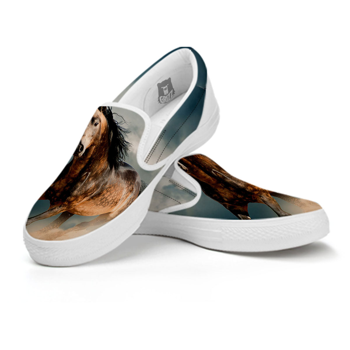Wild Horses Running Print White Slip On Shoes-grizzshop