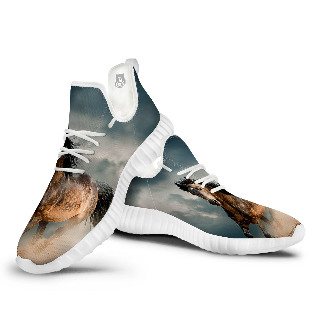 Wild Horses Running Print White Walking Shoes-grizzshop