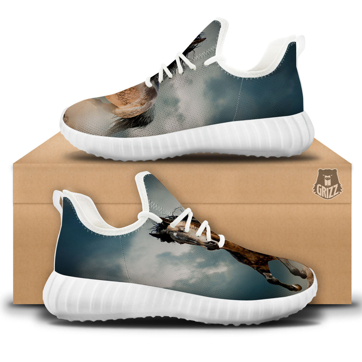 Wild Horses Running Print White Walking Shoes-grizzshop