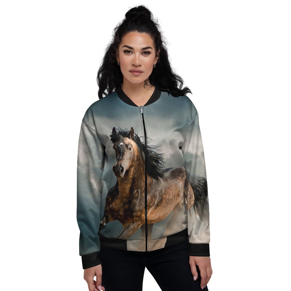 Wild Horses Running Print Women's Bomber Jacket-grizzshop