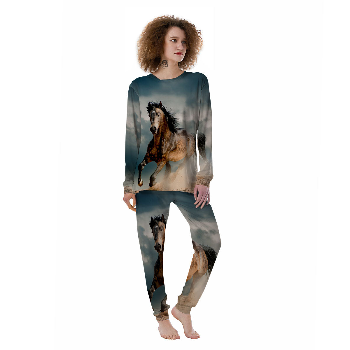 Wild Horses Running Print Women's Pajamas-grizzshop